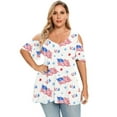 thumbnail image 5 of DEXIO Plus Size Women American Flag Shirt 4th of July Patriotic V Neck T Shirts Women Cold Shoulder Shirt Casual USA Stars and Stripes Tees Fashion Clothes 2025,2X, 5 of 7