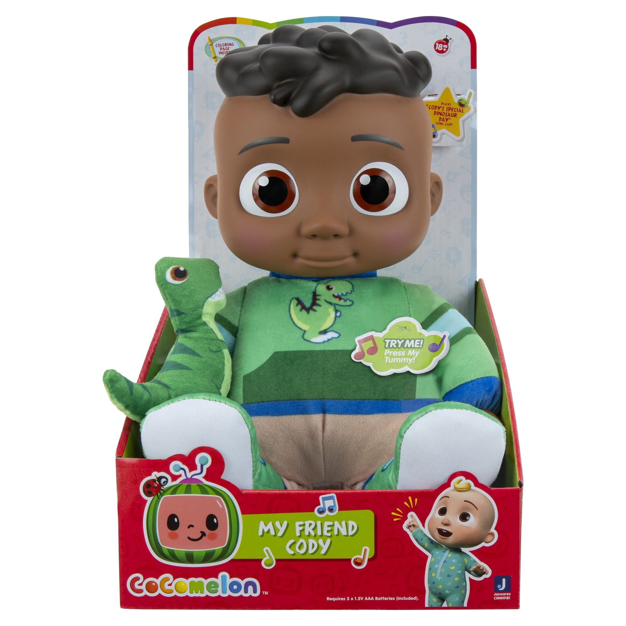CoComelon My Friend Cody With Dinosaur Plush - Plays ‘Cody’s Special Dinosaur Day’ Song Clips - Toys for Preschoolers