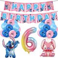 thumbnail image 3 of Decoración de cumpleaños de Disney Lilo y Stitch, juego de vajilla con puntada rosa, globos, mantel, vaso de papel, plato, telón de fondo, suministros para fiesta, 3 of 5