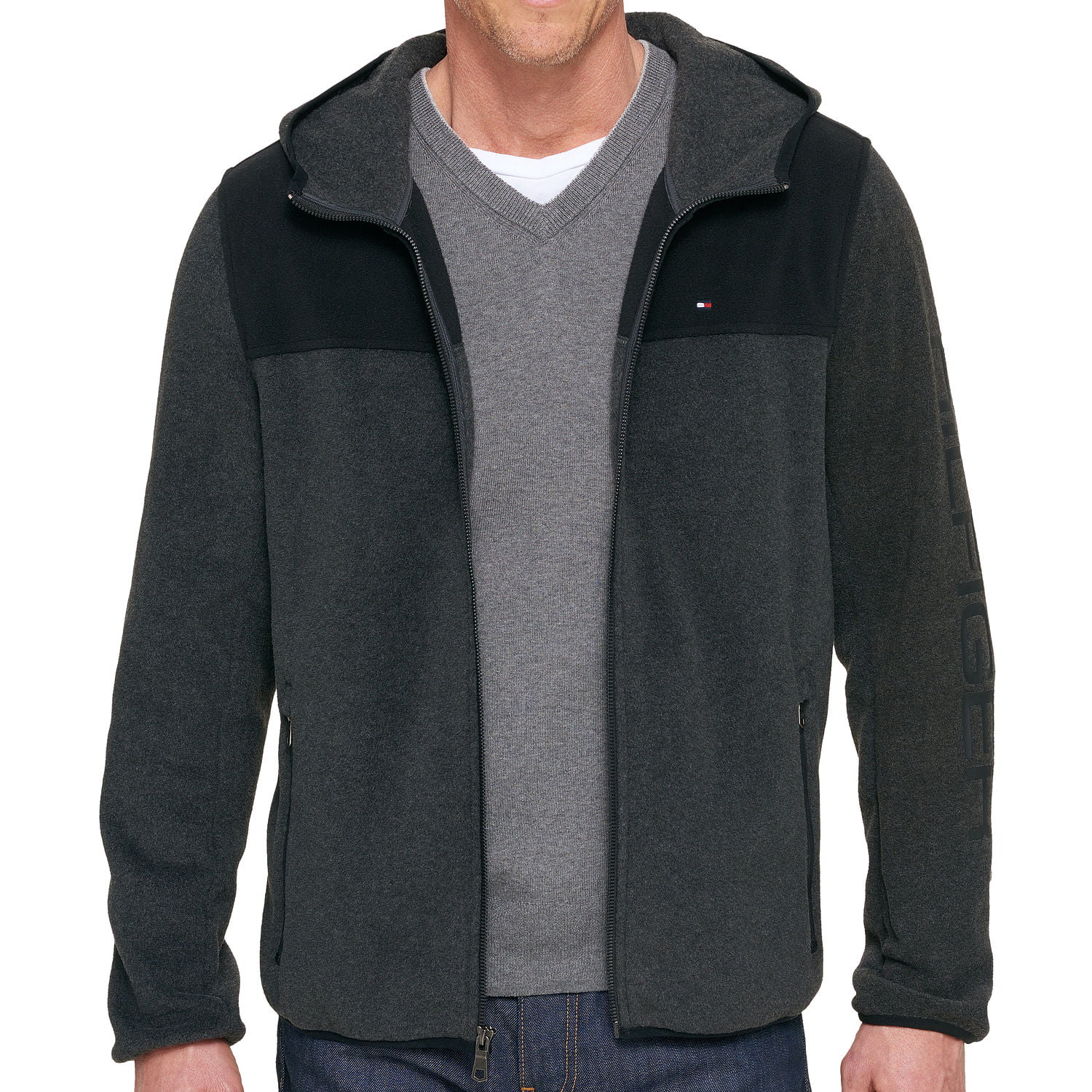 kontoførende flicker Ejeren Tommy Hilfiger Men's Dark Full Zip Fleece Jacket (Large, Gray) - Walmart.com