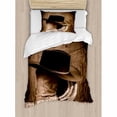 thumbnail image 3 of Western Duvet Cover Set Queen Size, Wild West Themed Cowboy Hat and Old Ranching Rope On Wooden Display Rodeo Cowboy Style, Decorative 3 Piece Bedding Set with 2 Pillow Shams, Brown, by Ambesonne, 3 of 3