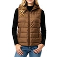 thumbnail image 2 of Guieoi Plus Size Winter Jacket for Women Striped Checkered Hooded Vest with Zipper Lining and Pockets Coats Brown XXXL, 2 of 7
