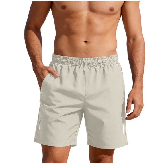 hlysgo Mens Quick Dry Shorts Comfort Cozy Fit Athletic Elastic Waist Short Running Gym Training Basketball Tennis with Zipper Pockets Beige,XL