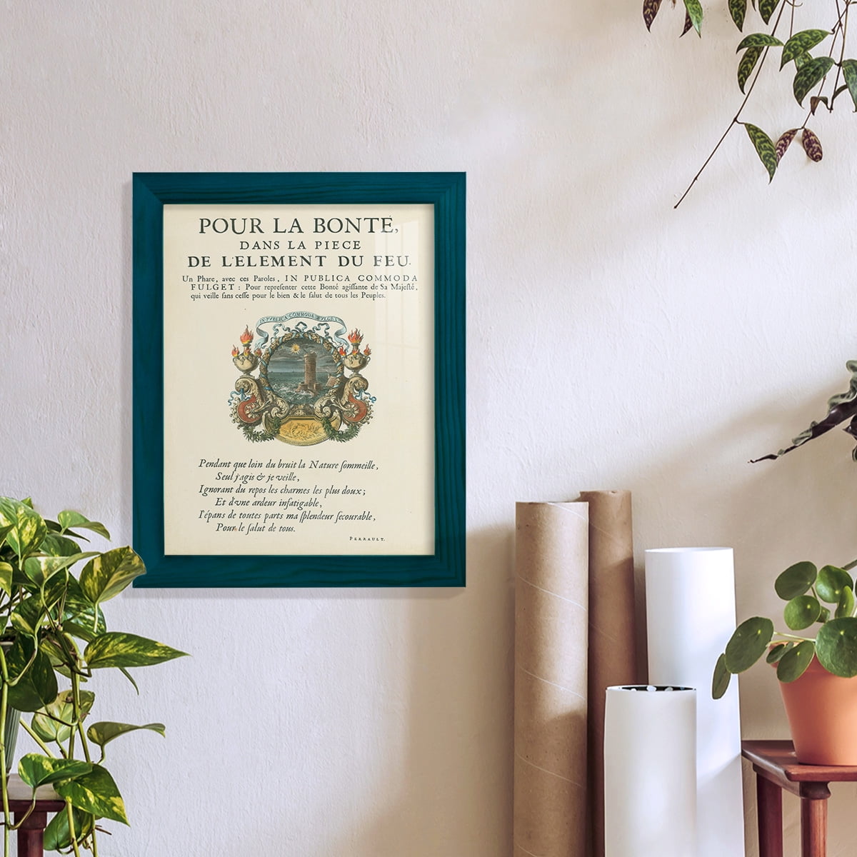 Printed Embellished Bookplate VIII - Framed Print w/glass - Ocean Blue