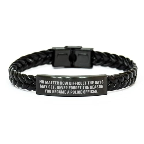 Amangny Inspirational Police Officer Gifts - No Matter How Difficult The Days May Get. Never Forget The Reason You Became A Police Officer. Braided Leather Bracelet for Christmas