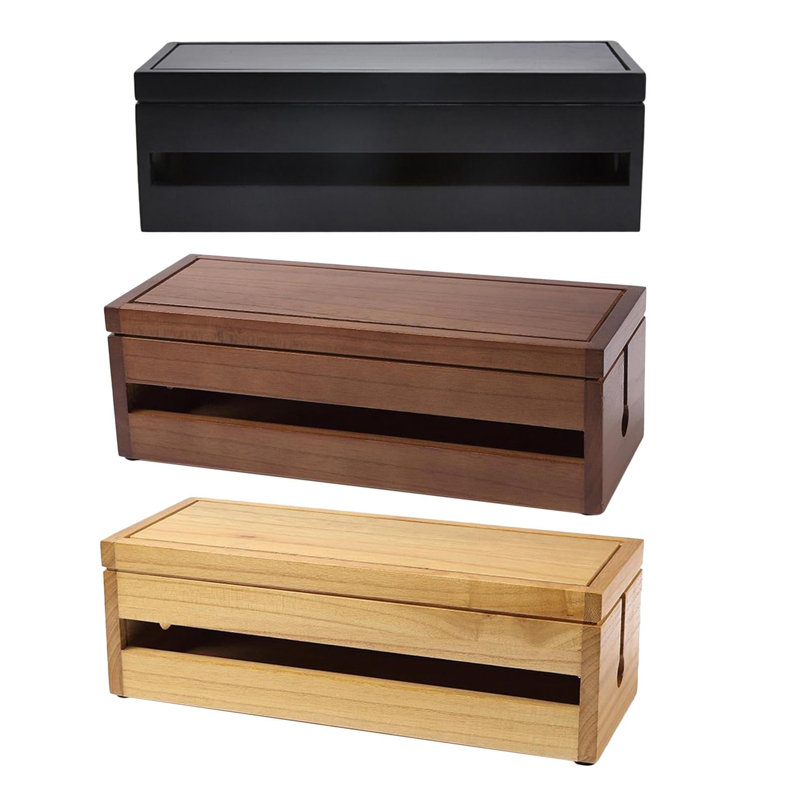Fiocias Cable Management Box, 14.8x5.6x4.8 inch, Wooden Case, Cord Organizer for Desk TV Black