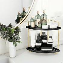OEFNTAC Shelves Storage Shelves Shelving Corner Bathroom Shelf Countertop 2 Tier Multi-functional Storage Rack with Handle for Vanity Perfume Skin Care Gold Black 28.5x21x21cm