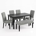 thumbnail image 3 of Home Design Guysaka 6-Piece Dining Set with Modern Rectangular Table, 4 Upholstered Corduroy Dining Chairs & Upholstered Bench, Light Gray, 3 of 18