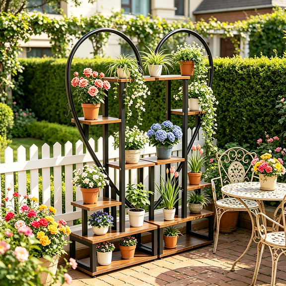 6-Tier Large Metal Plant Stand Heart-Shaped Flower Pot Holder for Home Patio Garden, 2 Count