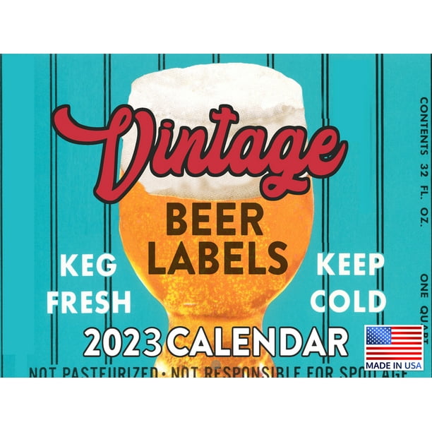 Vintage Beer Label 2023 Calendar Planner Monthly Wall Hanging Home Bar