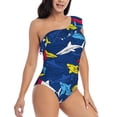 thumbnail image 3 of Haiem Cartoon Shark Women's One Piece Swimsuits Tummy Control One Shoulder Bathing Suits Ruffle Swimwear-Small, 3 of 8