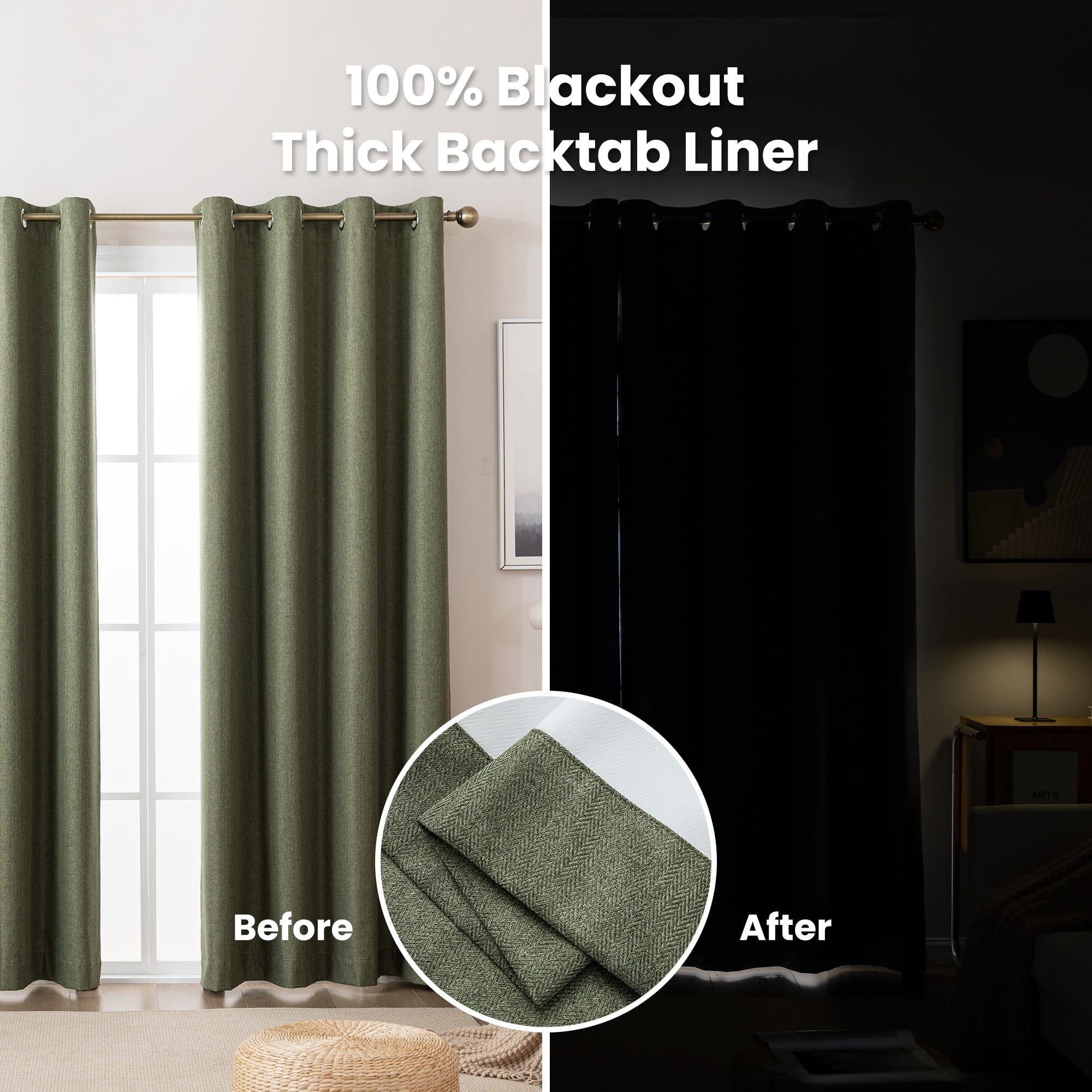 Sleep Zone Solid Herringbone Blackout Curtains Pack of 2, Drapes for Living Room, 42" x 95" Dark Green
