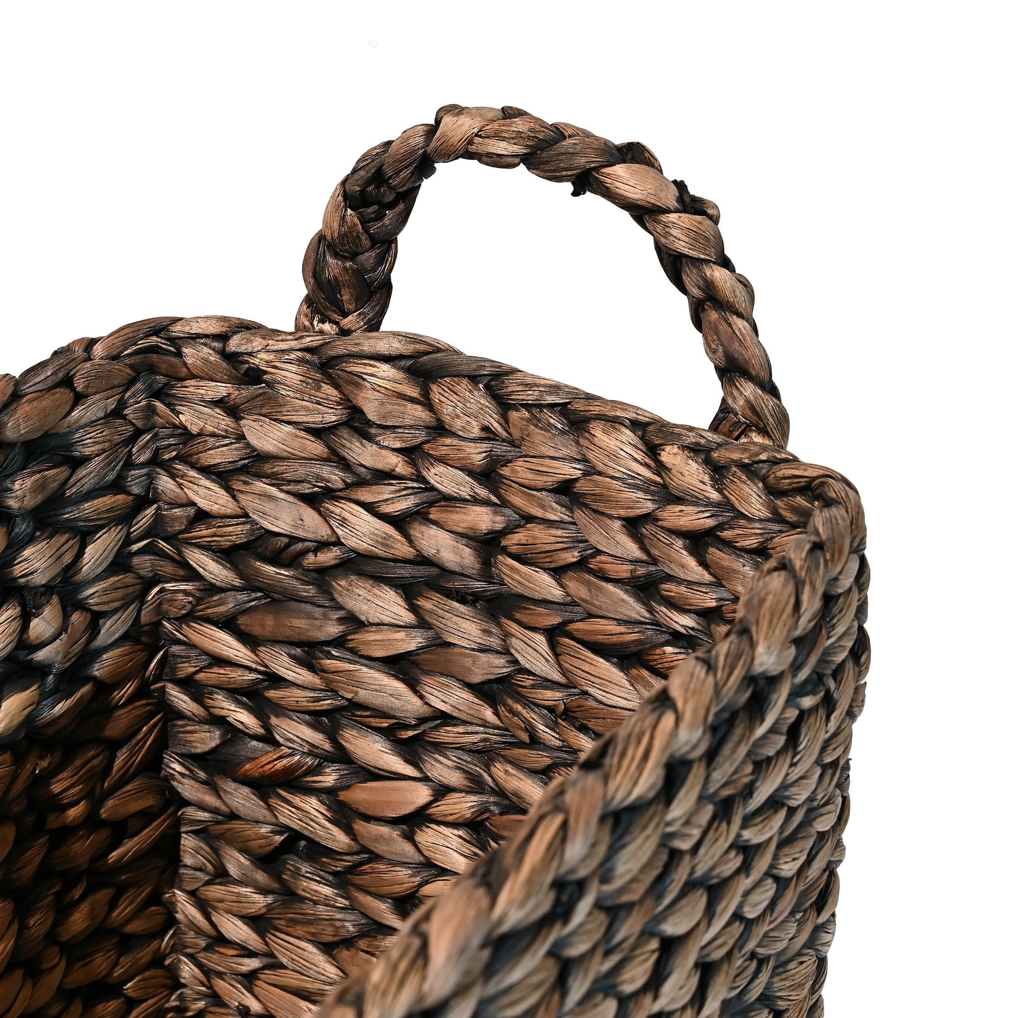happimess BSK2001B-3SET Clara Farmhouse Classic Handwoven Hyacinth Rectangle Storage Floor Baskets with Handles, Brown (Set of 3)