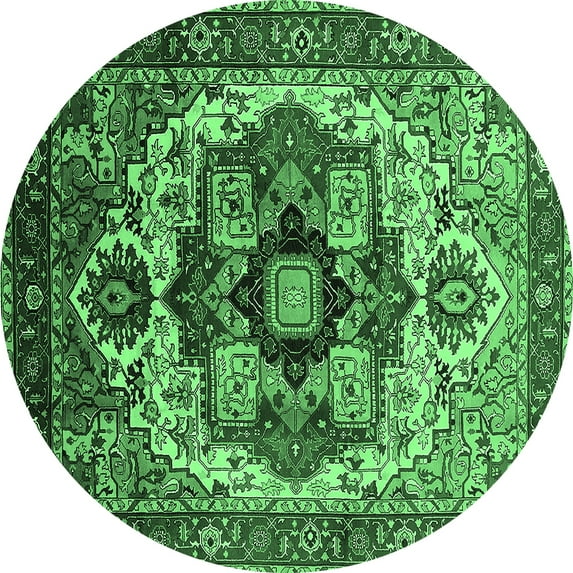 Ahgly Company Indoor Round Oriental Emerald Green Industrial Area Rugs, 3' Round