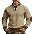thumbnail image 2 of Men's Solid Color Half-Zip Sweatshirt for Large Size Casual Sports - Pullover with Half Zip Design for Men,Khaki,3XL, 2 of 4