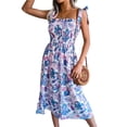 thumbnail image 2 of Seyurigaoka Women’s Summer Casual Vacation Dress, Bandage Suspender Tree Leaves Print A-line Mid-length Dress, 2 of 7