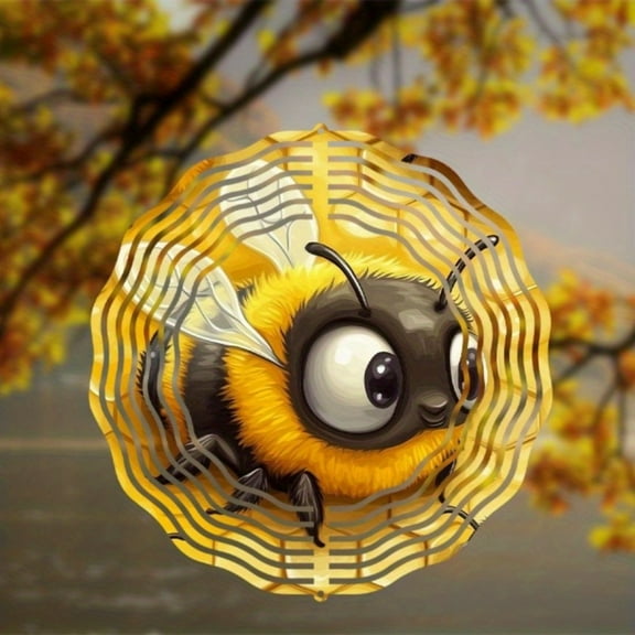 HELLOYOUNG 10 Inch 3D Kinetic Bee Wind Chime - Vibrant Yellow & Black Metal Needed Metal Wind Spinners Playful Ornament for Christmas Decor & Outdoor Spaces Festive Outdoor Decoration