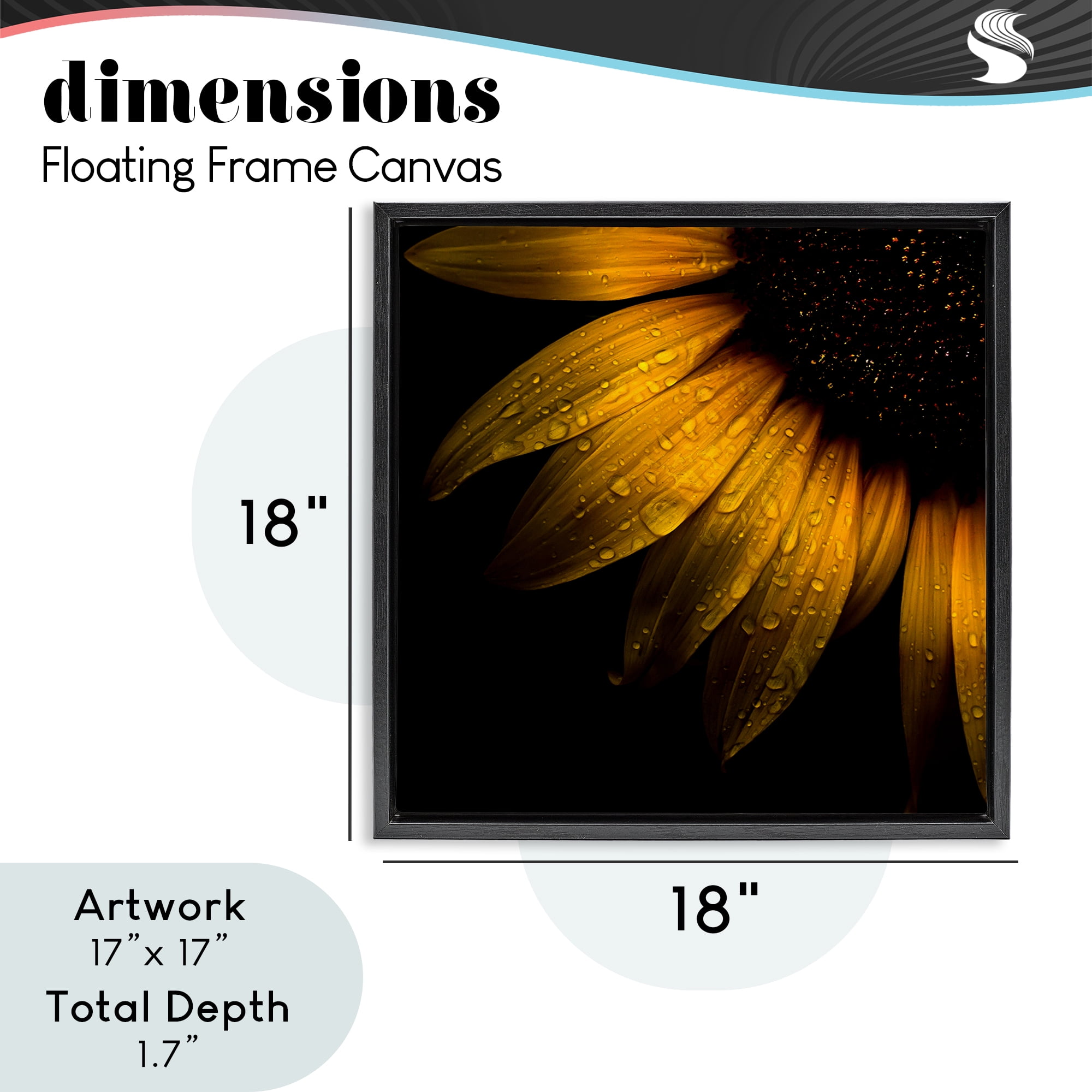Sunflower Detail with Droplets Black Framed Floater Canvas Wall Art, design by Brian Carson Photography