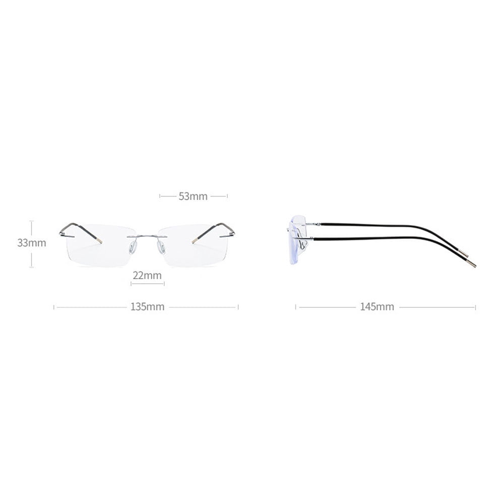 Men Progressive Rimless Ultralight Reading Glasses 4.00 Anti-blue Light Frameless Blue Multifocus Readers +4.00 Strength