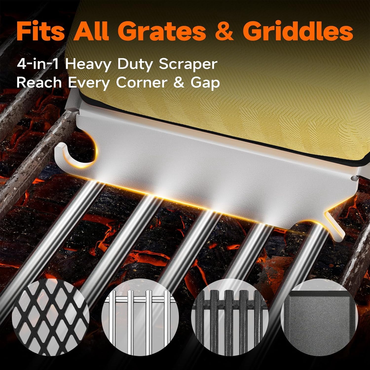 Bristle Free Grill Brush with Scraper for Outdoor Grill Cleaning, Safe Steam BBQ Grill Cleaner, Replaceable Head, Grilling Accessories for Cast Iron, Stainless Steel, Porcelain, Ceramic Grates