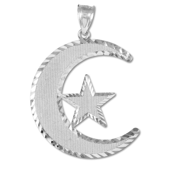 .925 Sterling Silver Islamic Crescent Silver Pendant Necklace (Pendant Only)