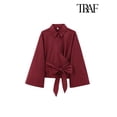thumbnail image 5 of TRAF-blusa Kimono de manga larga para mujer, camisa con pajarita, botón frontal, Tops elegantes, moda, 5 of 5