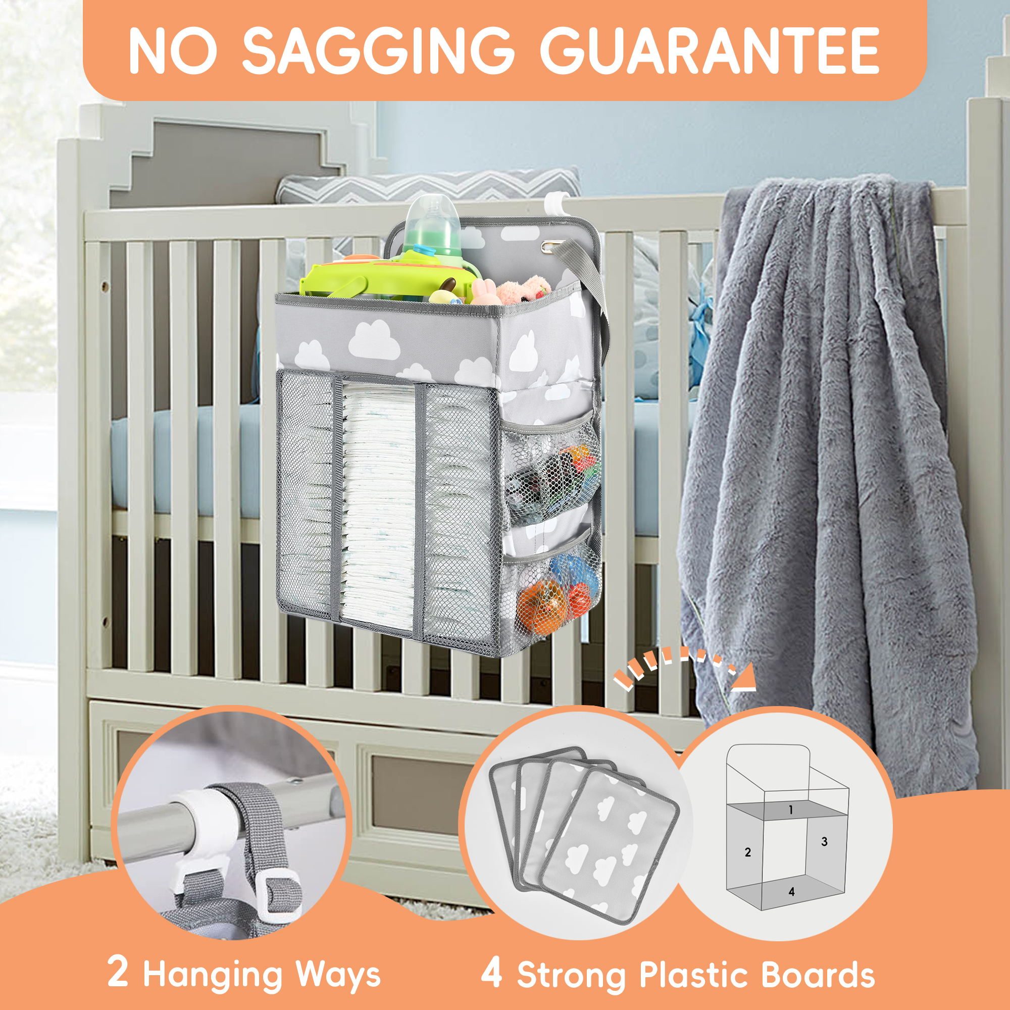 BUSATIA Hanging Diaper Caddy Organizer, Gray photo 5