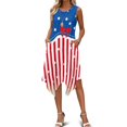 thumbnail image 4 of HELLHERO Star Stripe Design Sleeveless Sundress, Side Pockets Summer Sleeveless Dress Irregular Hem Comfort Asymmetric Hem Midi Dress for Holiday Events, 4 of 8
