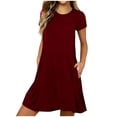 thumbnail image 3 of Womens Dresses Solid Round Neck Short Sleeved Loose Mid Calf Nightgown Home Wear, 3 of 8