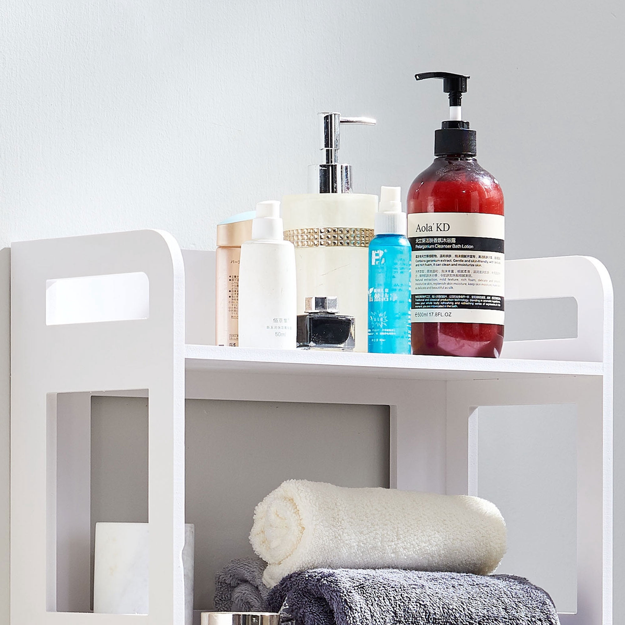 Kings Brand Furniture Basic Plastic Wood Storage Cabinet for Bathroom, 3 Open Shelves, 1 Cabinet, White