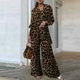 thumbnail image 2 of Floleo Women's Leopard Print Button Down Shirt and Wide Leg Pants Set Long Sleeve Collared Blouse with Side Pockets Casual Two Piece Outfit, 2 of 6