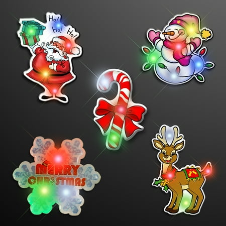 FlashingBlinkyLights Assorted Christmas Light Up LED Lapel Pins (Set of 25)