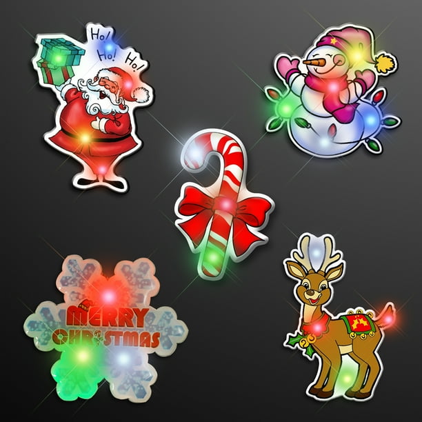 FlashingBlinkyLights Assorted Christmas Light Up LED Lapel Pins (Set of