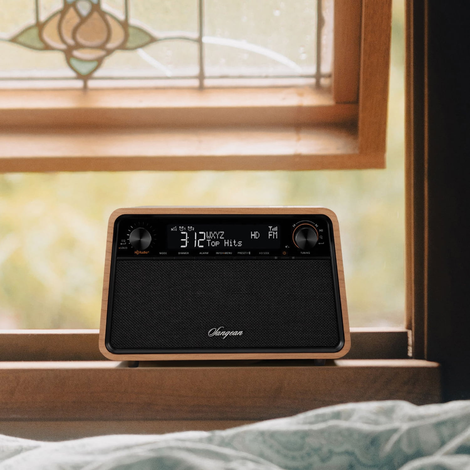 Sangean HDR-19 Bluetooth Corded Electric Alert System Portable Radio, Natural Cherry