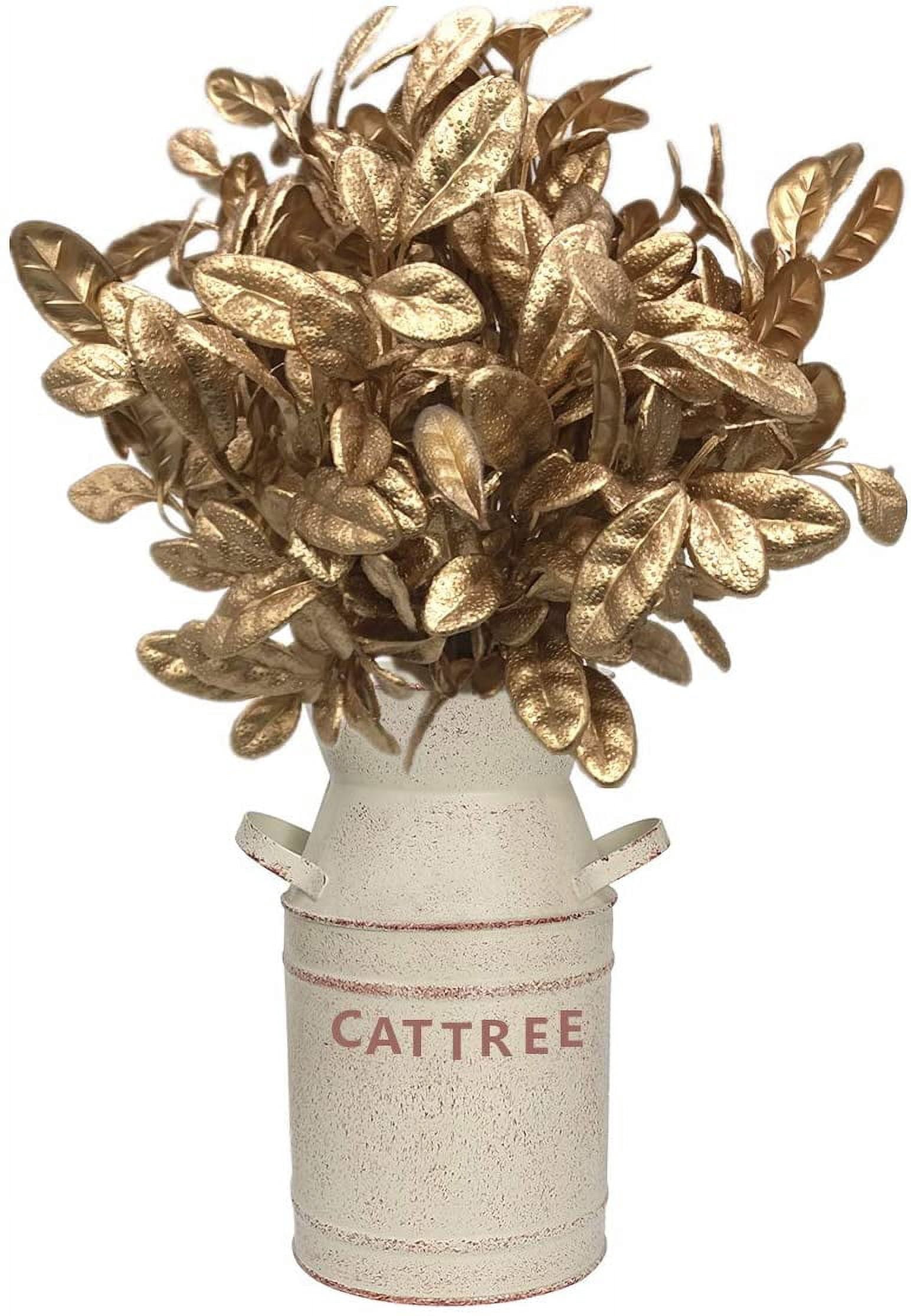 Artificial Plants for Christmas, Plastic Grass Faux Shrubs Fake Leaves Simulation Bushes Home Indoor Outdoor Garden Wedding Festival Decoration Hall Office Table Planter Filler – Gold 2 Pack