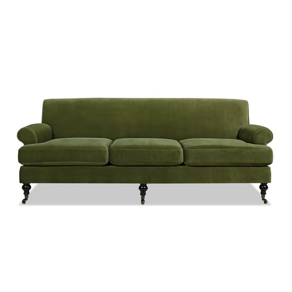 Jennifer Taylor Home Alana 88" Lawson Living Room Three-Cushion Tightback Sofa Couch with Metal Casters, Olive Green
