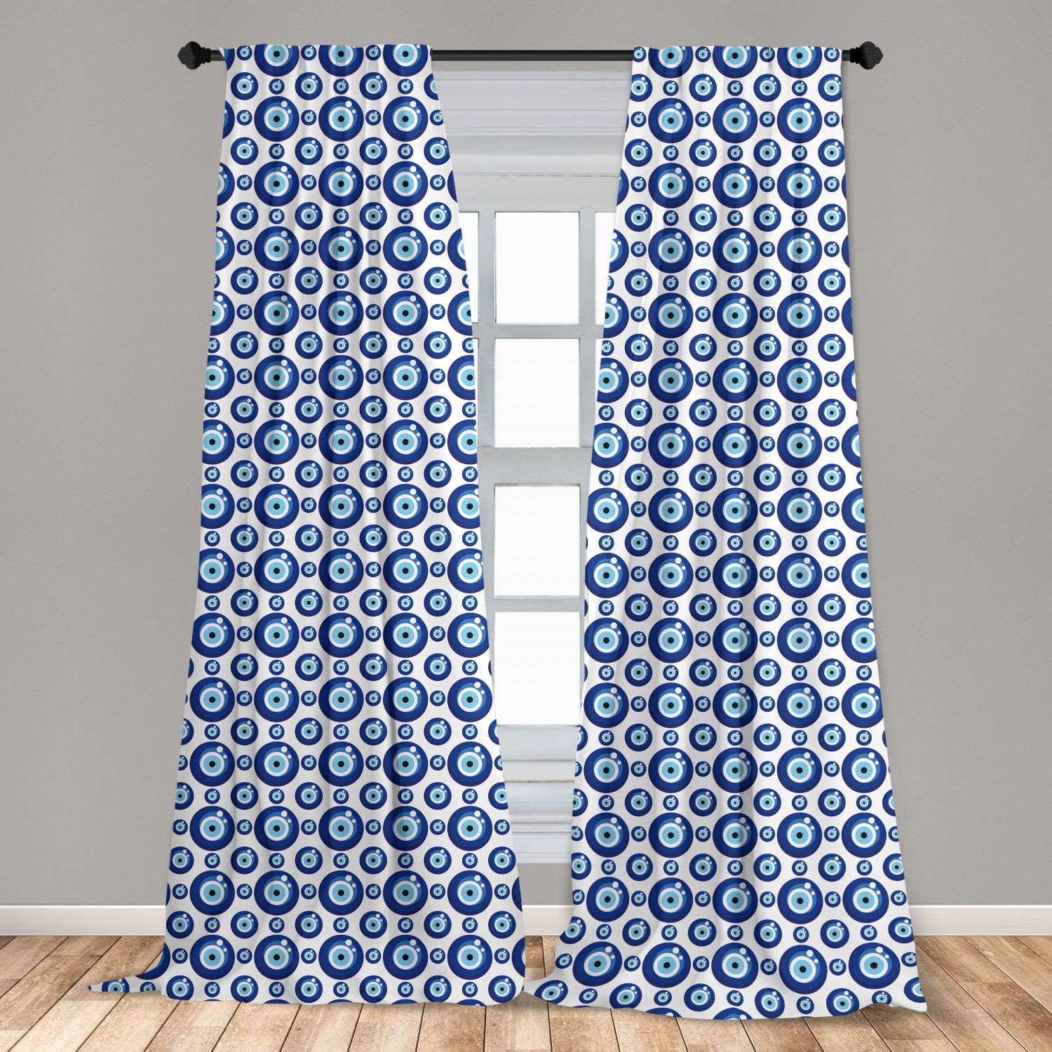Evil Eye Curtains 2 Panels Set, Symmetrical Pattern All Seeing Eye