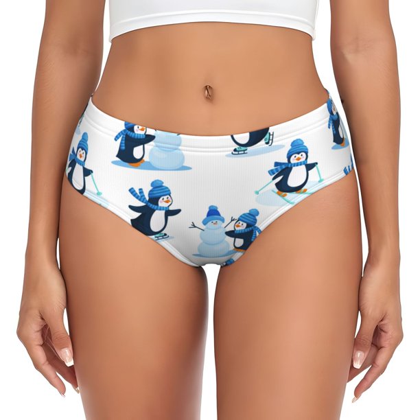Balery Penguin Winter Fun Ropa Interior de Algodón para Mujer con Dibujo – Braguitas Cómodas y Elásticas, Estilo Clásico-X-Large