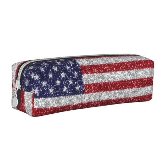 Honeii America Flag Glitter Pattern Pencil Case, Pencil Pouch, Pencil Case Small, Pencil Pouch Aesthetic, PVC Pencil Pouch, Pencil Bag, Makeup Pouch