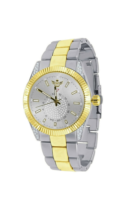 Men's 18K 2 Tone/Silver Dial Gold Over Simulated Diamond Solid Steel Back Presidential Watch 40mm