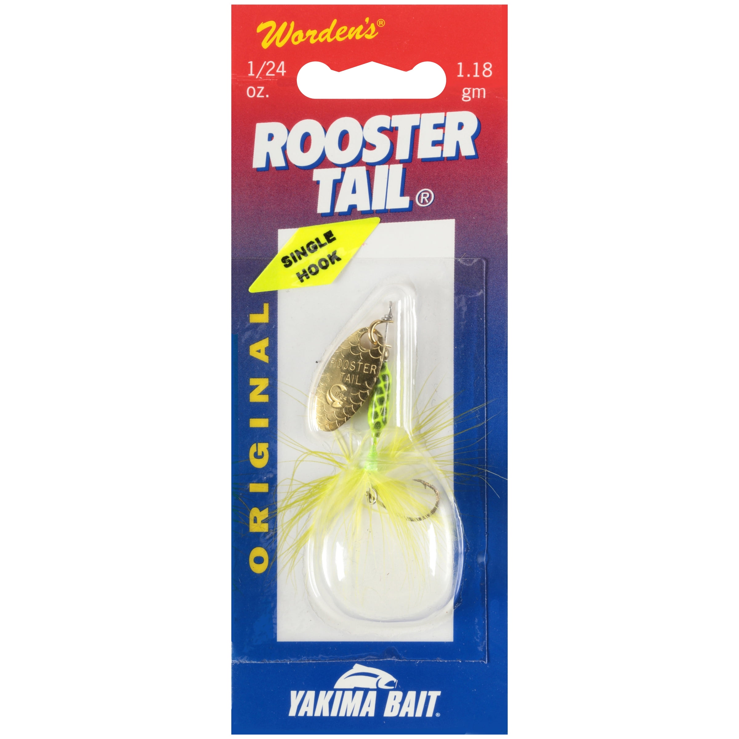 (2 pack) Worden's® Original Rooster Tail® Single Hook 1/24 oz. Chartreuse, Inline Spinnerbait Fishing Lure