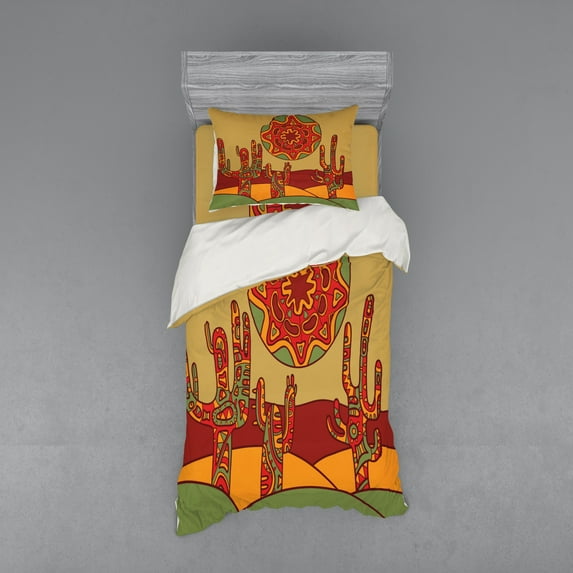 Ambesonne Tribal Bedding Set 3 Pcs, Tribal Design Cactus, Twin, Multicolor