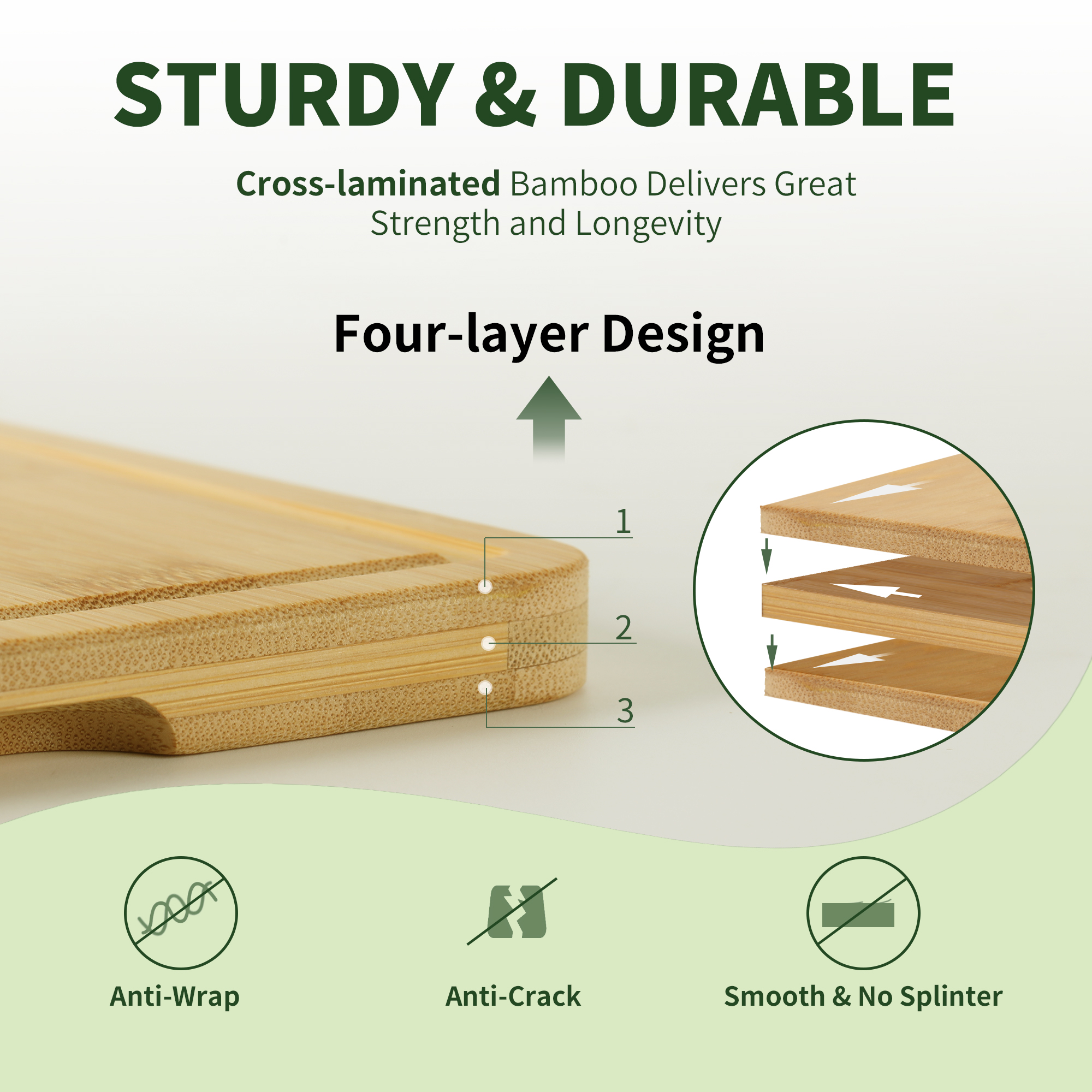 Bamboohomie Bamboo Cutting Board Set of 3 with Stand and Juice Groove, Non-Toxic Chopping Boards for Kitchen, Natural