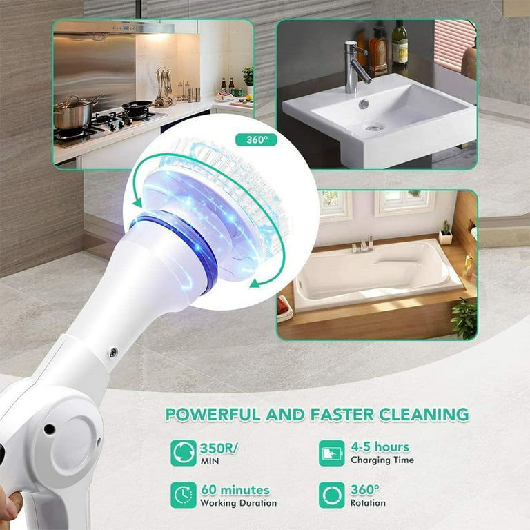 Handheld Electric Spin Scrubber with 2 Speeds, 370 r/min Bathroom