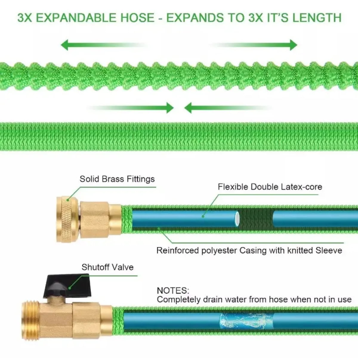 Garden Hose 50ft Kink-Free Expandable Water Hose Upgraded Leakproof Lightweight 50ft Garden Hose for Outdoor