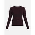 thumbnail image 6 of Scenario Women's and Women's Plus Ribbed Crewneck Cardigan Sweater, Lightweight, Sizes XS-4X, 6 of 6
