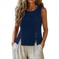 thumbnail image 3 of Wensltd Women Solid Color Button Front Slit Crew Neck Tank Tops Sleeveless Casual Lightweight Tops for Daily Wear Soft Breathable Basic Layering Outfits, 3 of 9