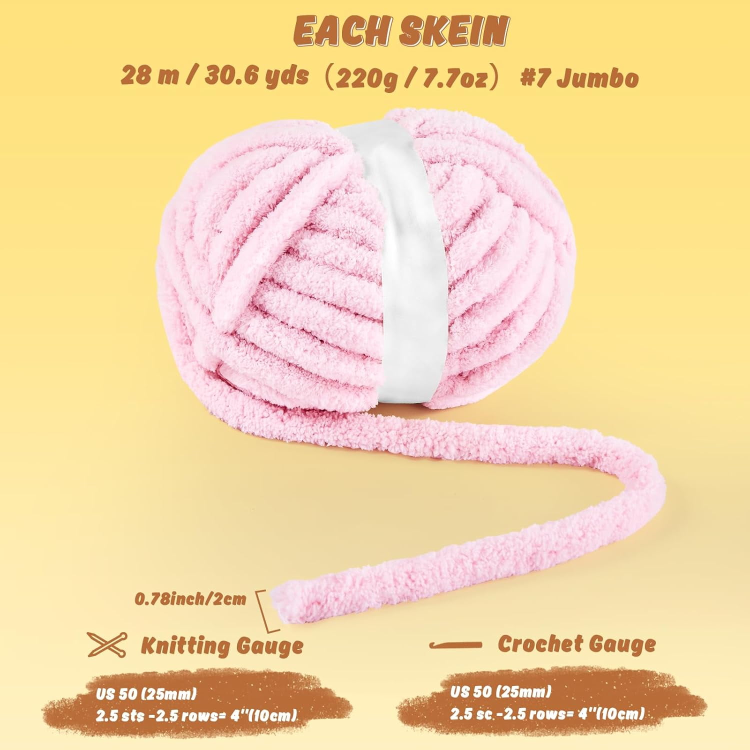 8 Pack Light Pink Chunky Chenille Yarn 30.6 Yard Super Bulky Fluffy Plush Knitting Craft Supply