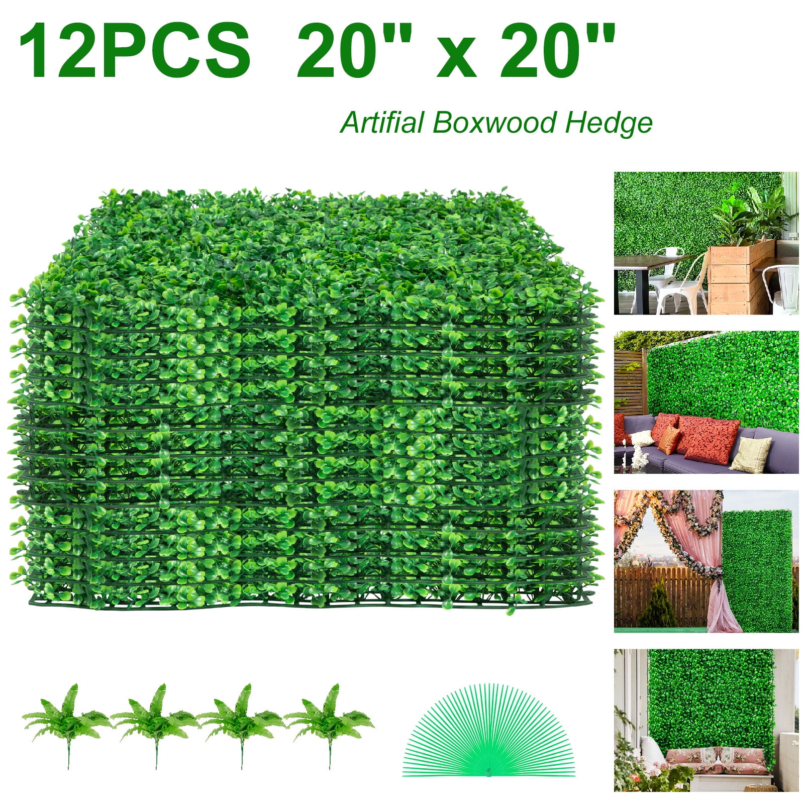24pcs Artificial Boxwood Mat Wall Hedge Decor Privacy Fence Panel Grass 20x20" 