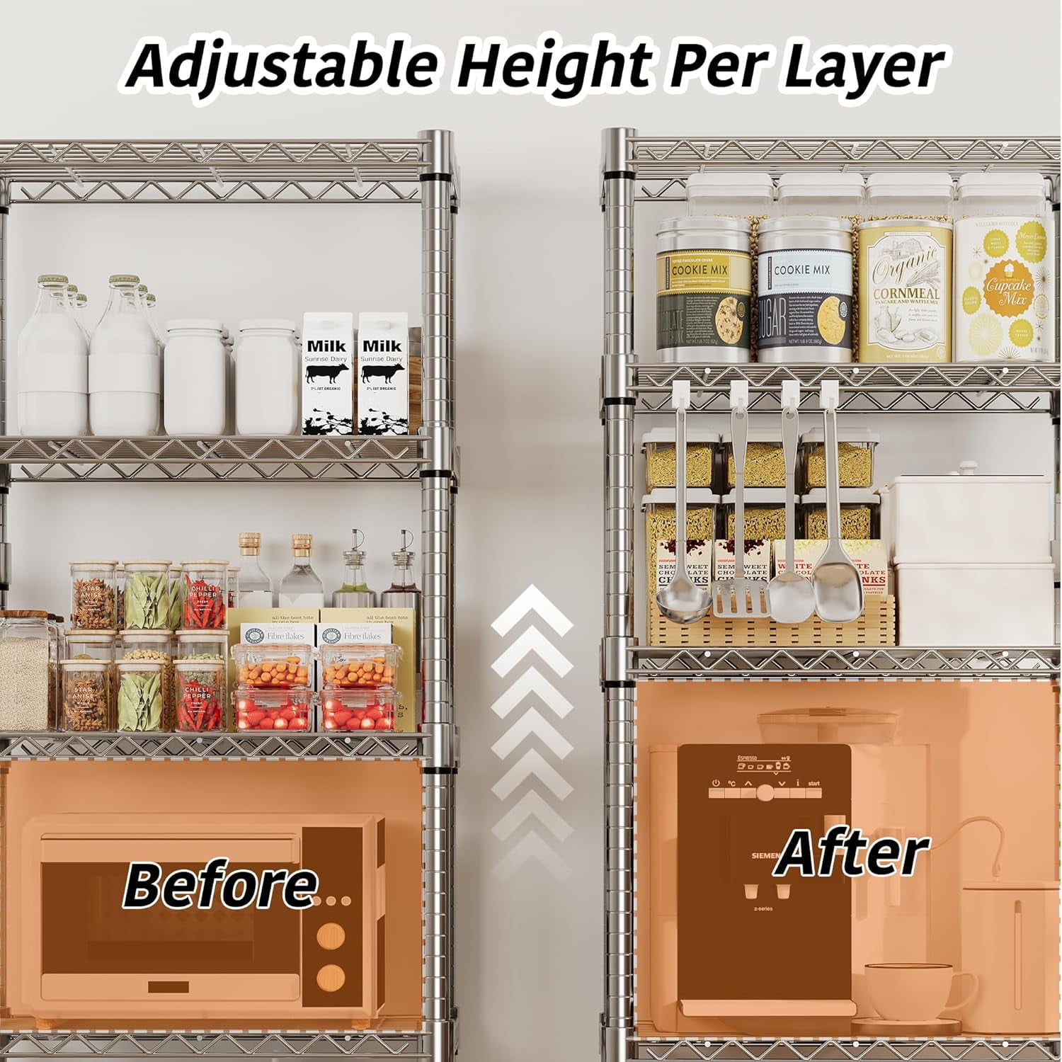 Garvee 5 Tier Metal Storage Shelves, with Lockable Wheels, 23.6 x 11.81 x 61.8 inch, Silver